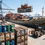 Container industriali pronti per l’esportazione in un porto commerciale