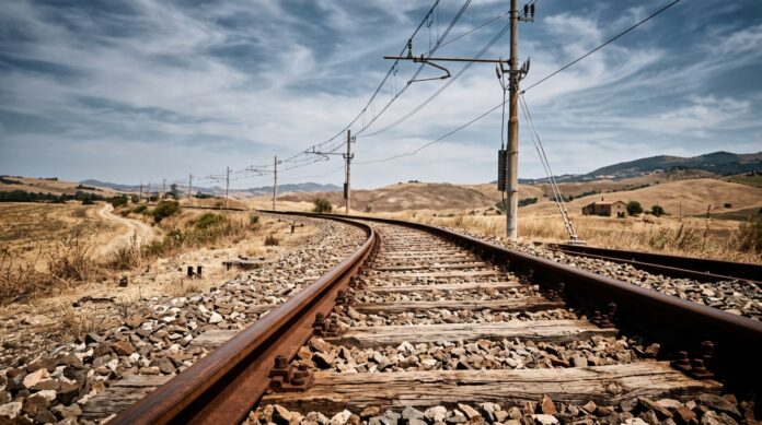 Binari ferroviari che mostrano gli effetti delle alte temperature durante un'ondata di calore