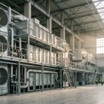 Impianto di Direct Air Capture per la cattura dell’anidride carbonica integrato in un contesto industriale moderno.